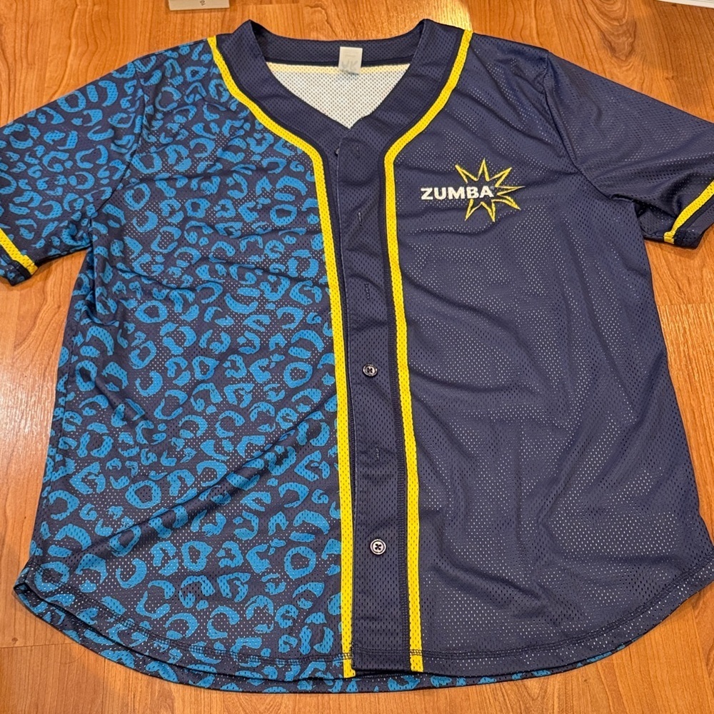 Zumba Fitness Blue and Yellow Leopard Print Unisex Baseball Jersey
